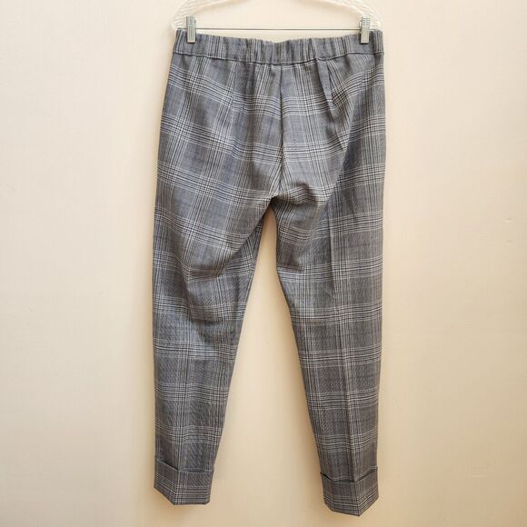 Sharis Place Pants Womens Size Italy 48 Gray Black White Plaid Cuffed Pockets - Picture 6 of 16